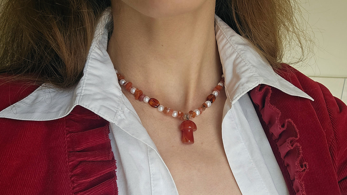 Handmade Coffee & Mushroom Necklace | Waterproof Stainless Steel