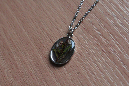 Handmade, Heather Fairy, Botanical, Flower, Clear, Resin Necklace | Stainless Steel