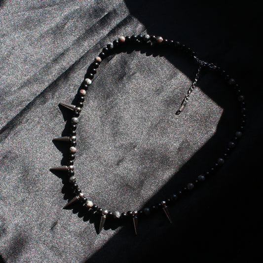 Handmade, Spikes & Thorns, Labradorite, Yooperlite, Beaded Necklace | Waterproof Stainless Steel
