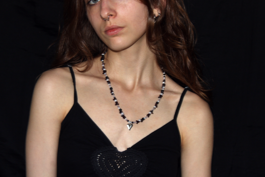 Handmade Midnight Heart Beaded Necklace | Waterproof Stainless Steel