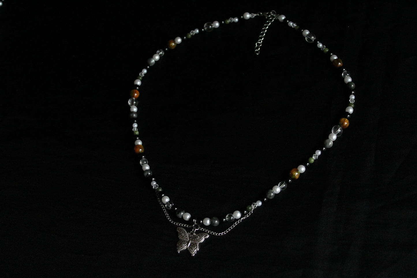 Handmade Moss & Wood Butterfly Beaded Necklace | Waterproof Stainless Steel