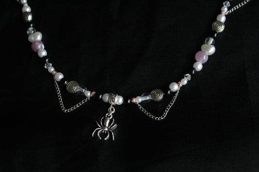 Handmade Purple Spider Chain Beaded Necklace | Waterproof Stainless Steel