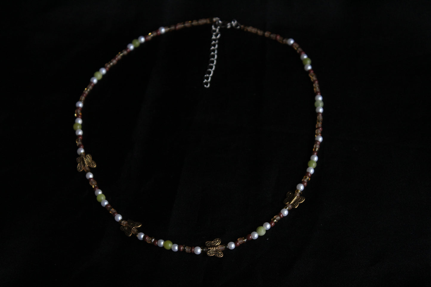 Handmade Garden Butterfly Earthy tones Beaded Necklace | Waterproof Stainless Steel