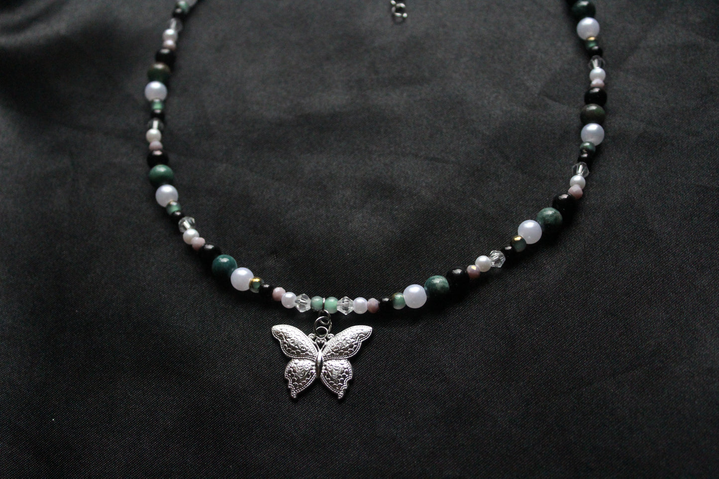 Handmade Forest Butterfly Beaded Necklace | Waterproof Stainless Steel