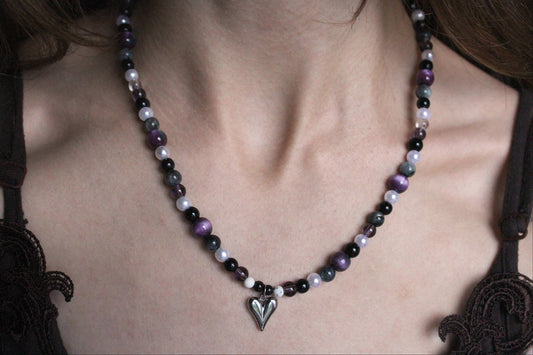 Handmade Violet Nocturne beaded necklace | Waterproof Stainless Steel