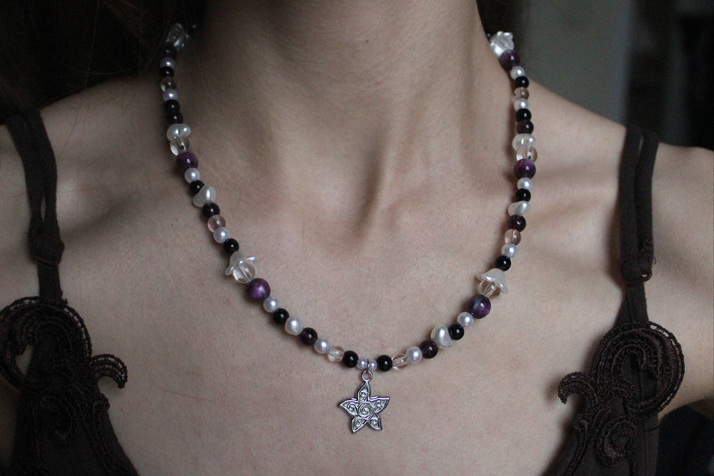 Handmade Midnight Star Beaded Necklace | Waterproof Stainless Steel