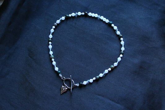 Handmade Moonlit Meadow Heart Toggle Beaded Necklace | Waterproof Stainless Steel