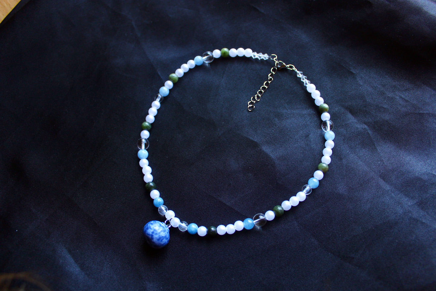 Handmade Forest Berry Gatherer Blueberry Charm Beaded Necklace | Waterproof Stainless Steel