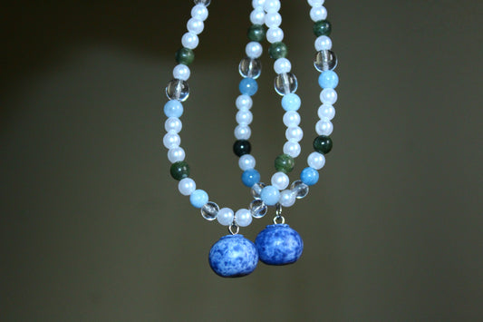Handmade Forest Berry Gatherer Blueberry Charm Beaded Necklace | Waterproof Stainless Steel
