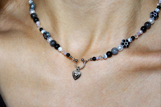 Handmade Septum Piercing Heart Charm, Flower, Beaded Necklace | Waterproof Stainless Steel