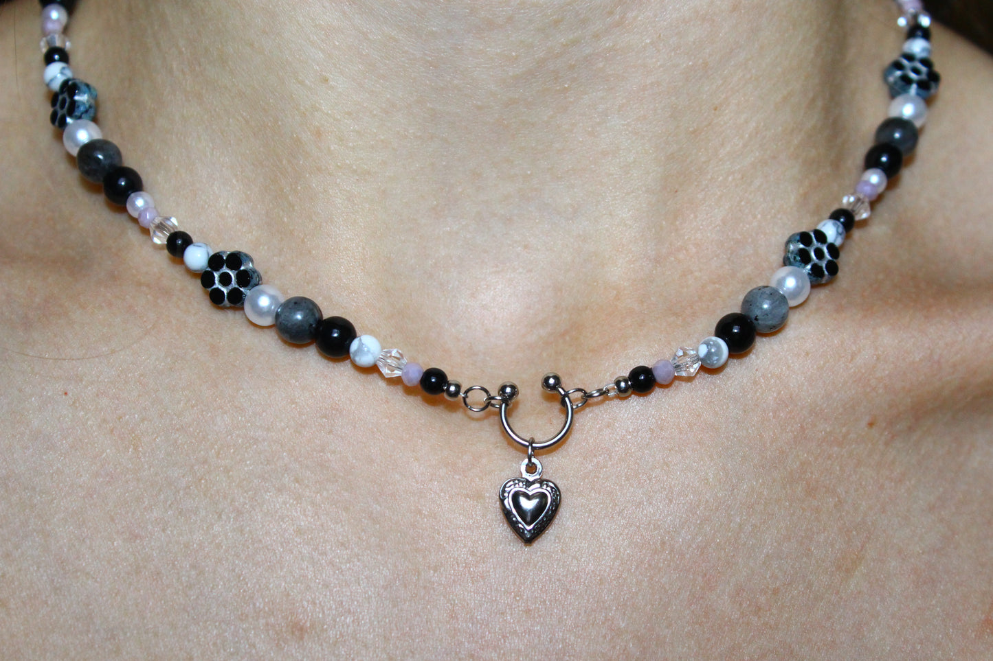 Handmade Septum Piercing Heart Charm, Flower, Beaded Necklace | Waterproof Stainless Steel