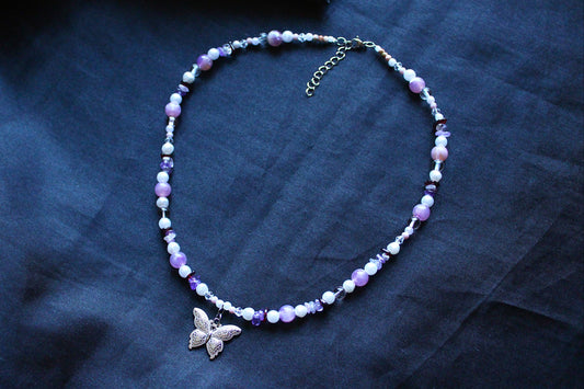 Handmade Amethyst Wings Butterfly Beaded Necklace | Waterproof Stainless Steel