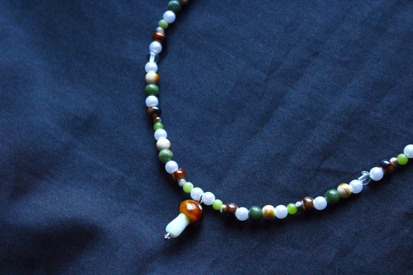 Handmade Forest Witch Mushroom Charm Beaded Necklace | Waterproof Stainless Steel