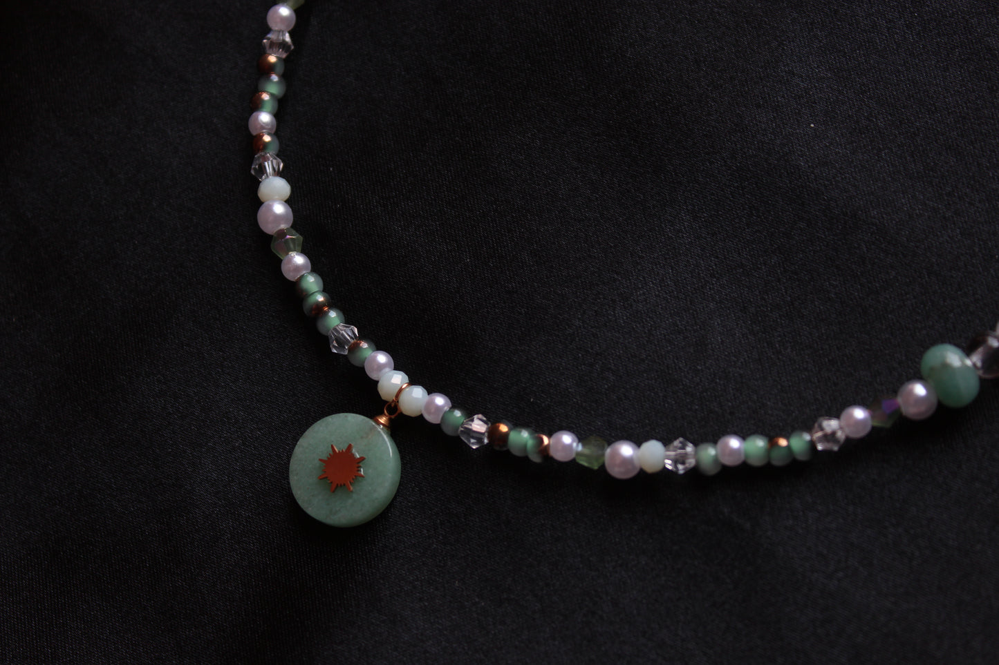 Handmade, Verdant Sun, Aventurine, Amazonite, Charm, Beaded Necklace | Waterproof Stainless Steel