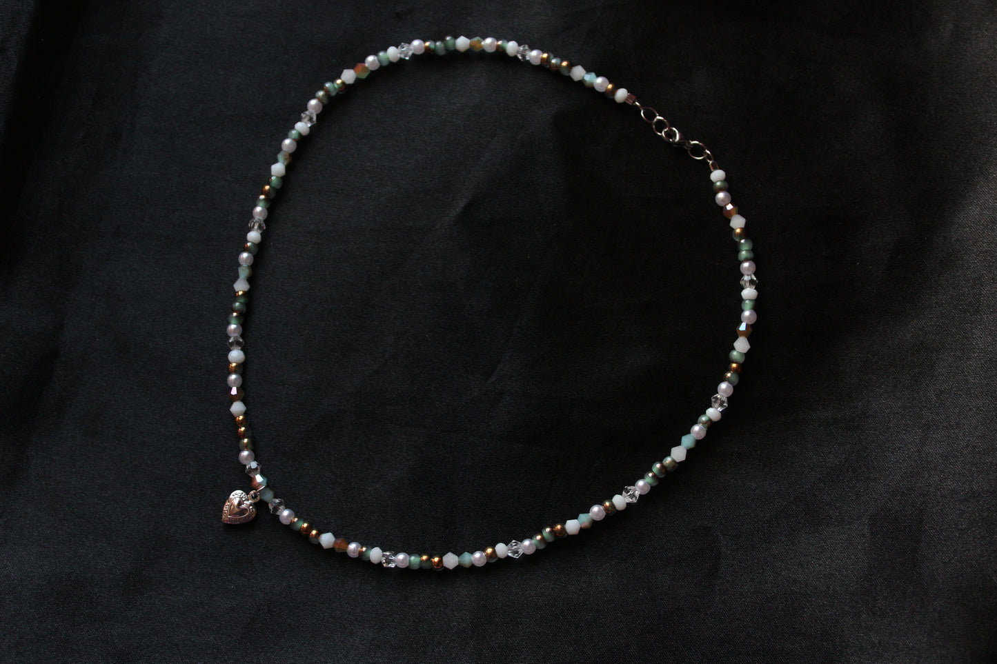 Handmade, Enchanted Emerald, Heart Charm, Beaded Necklace | Waterproof Stainless Steel