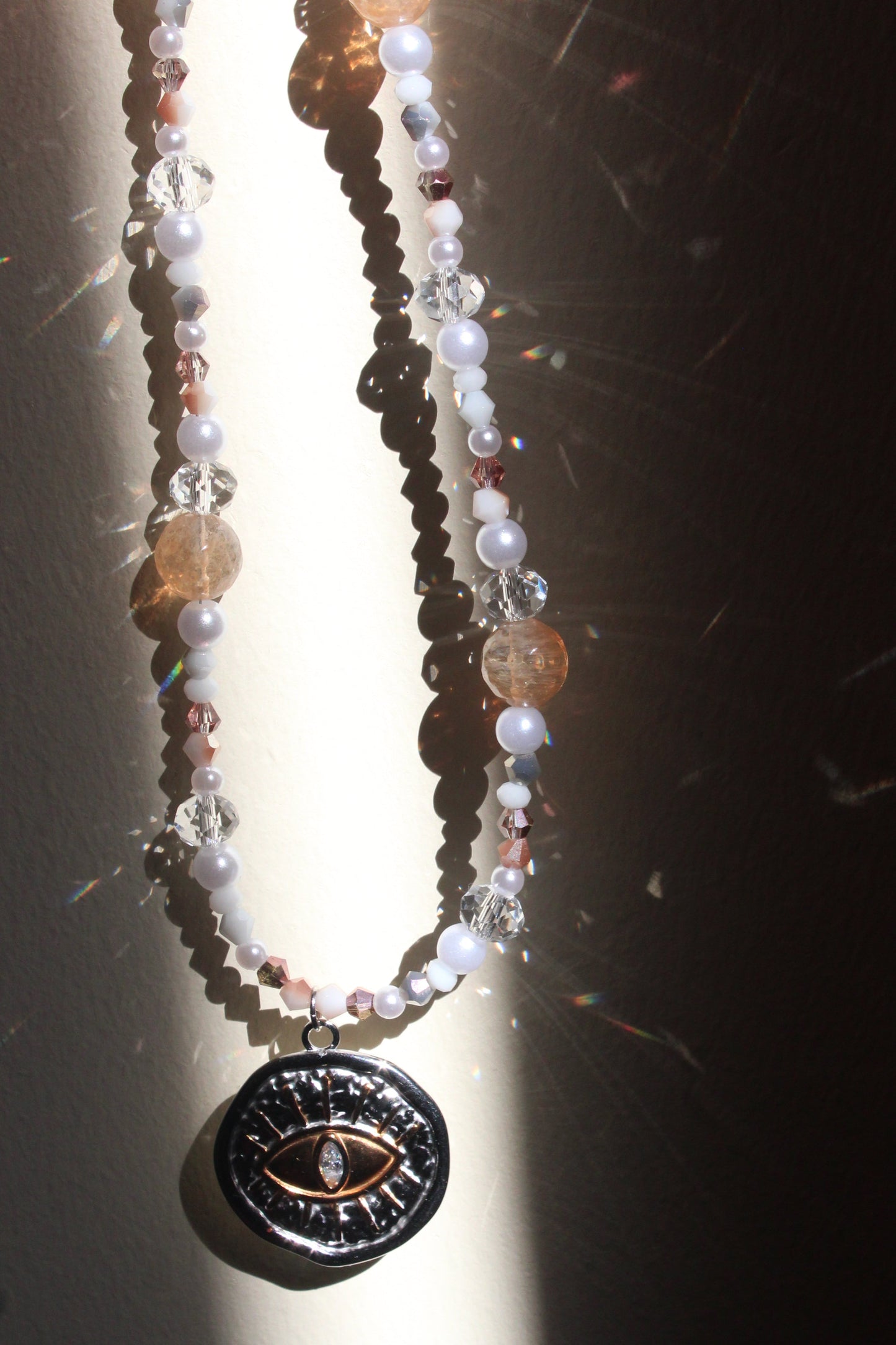 Handmade, Pirate's Lemon, Eye, Coin Charm, Beaded Necklace | Waterproof Stainless Steel