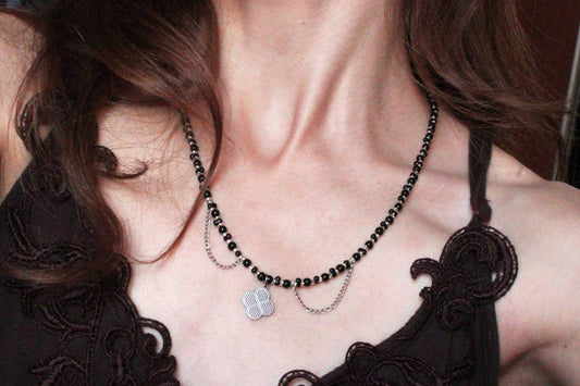 Handmade, Witch's Midnight Clover, Chains, Beaded Necklace | Waterproof Stainless Steel