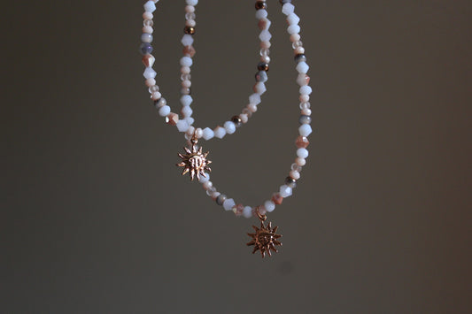 Handmade, Dainty, Sunset & Eclipse, Sun Charm, Beaded Necklace | Waterproof Stainless Steel