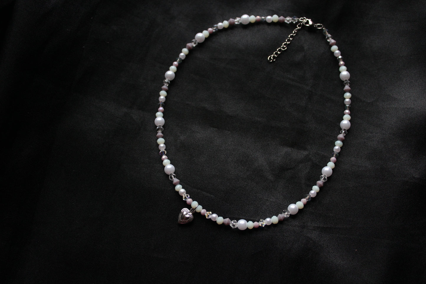 Handmade, Winter Morning, Heart Charm, Beaded Necklace | Waterproof Stainless Steel