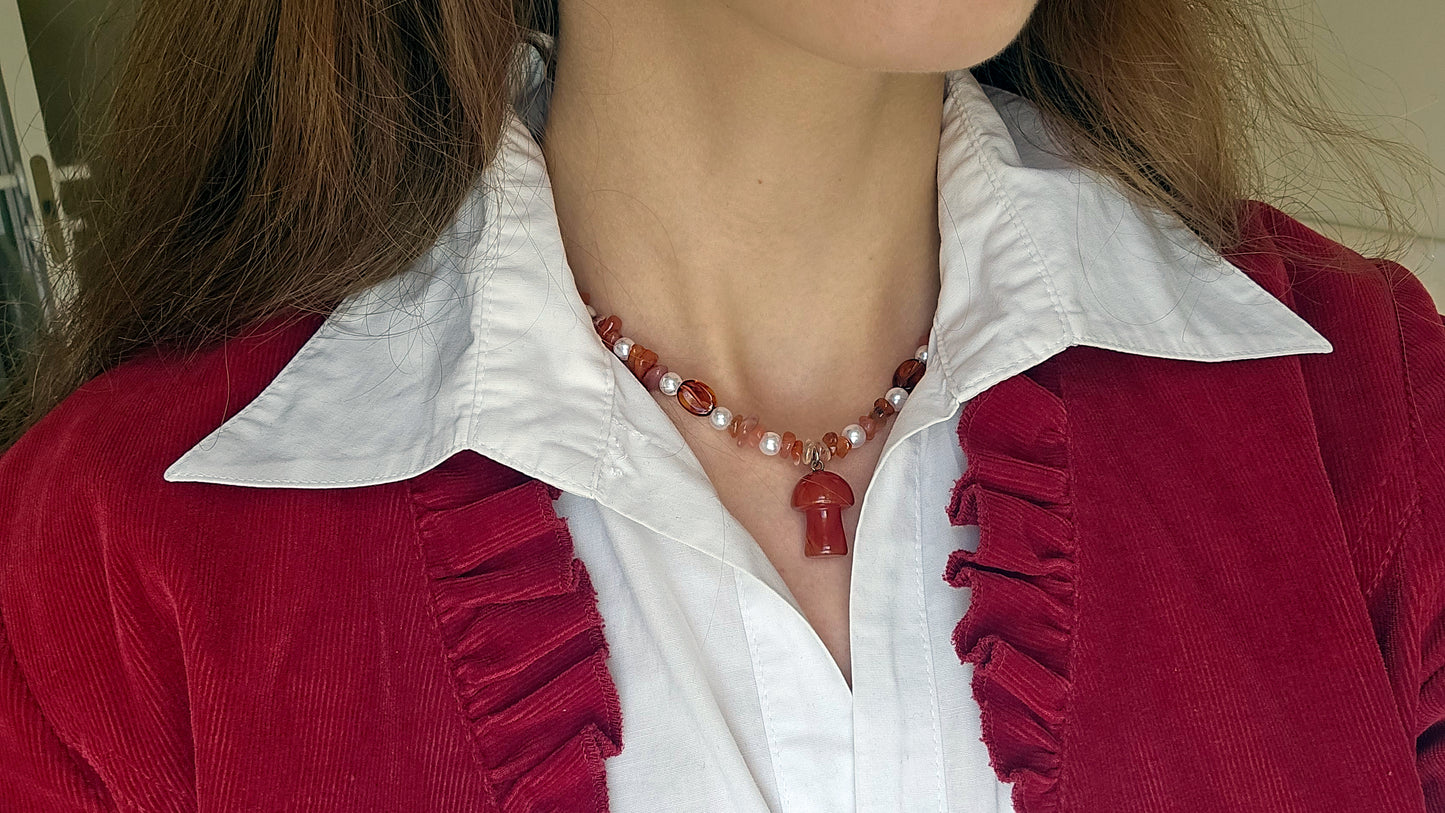 Handmade Coffee & Mushroom Necklace | Waterproof Stainless Steel
