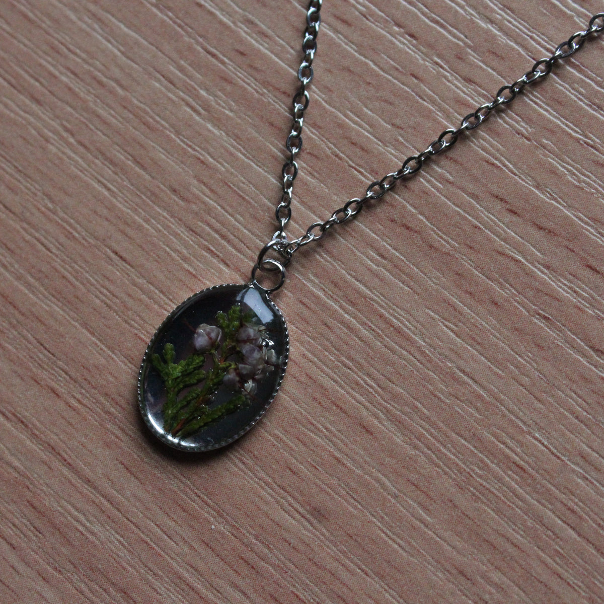 Handmade, Heather Fairy, Botanical, Flower, Clear, Resin Necklace | Stainless Steel