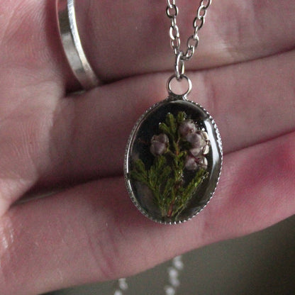 Handmade, Heather Fairy, Botanical, Flower, Clear, Resin Necklace | Stainless Steel