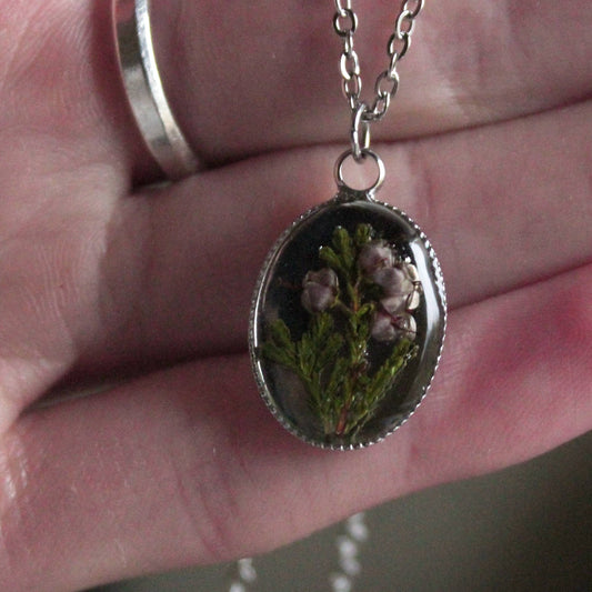Handmade, Heather Fairy, Botanical, Flower, Clear, Resin Necklace | Stainless Steel