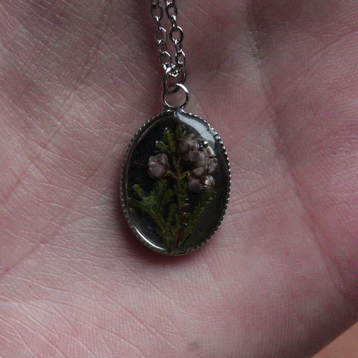 Handmade, Heather Fairy, Botanical, Flower, Clear, Resin Necklace | Stainless Steel