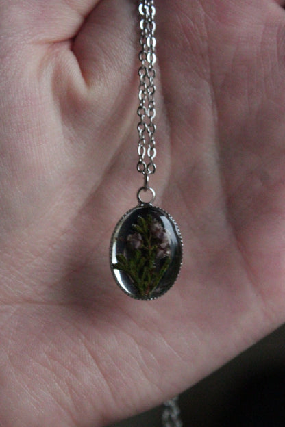Handmade, Heather Fairy, Botanical, Flower, Clear, Resin Necklace | Stainless Steel