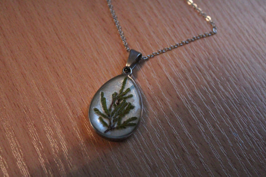 Handmade, Tree Fairy, Botanical, Branches, White, Resin Necklace | Stainless Steel