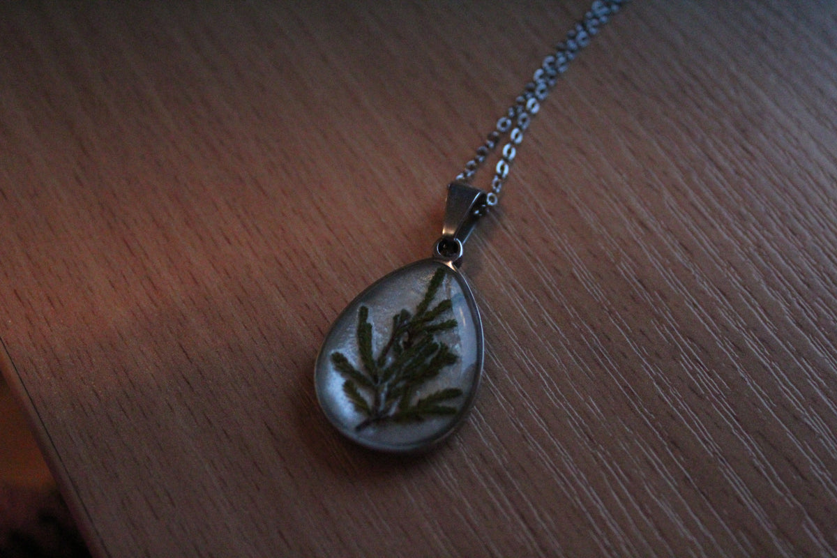 Handmade, Tree Fairy, Botanical, Branches, White, Resin Necklace | Stainless Steel
