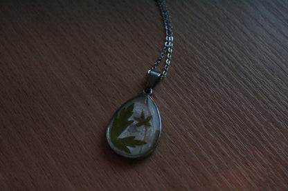 Handmade, Leaf & Flower Fairy, Botanical, White, Resin Necklace | Stainless Steel