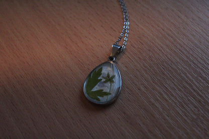 Handmade, Leaf & Flower Fairy, Botanical, White, Resin Necklace | Stainless Steel
