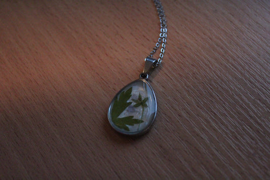 Handmade, Leaf & Flower Fairy, Botanical, White, Resin Necklace | Stainless Steel