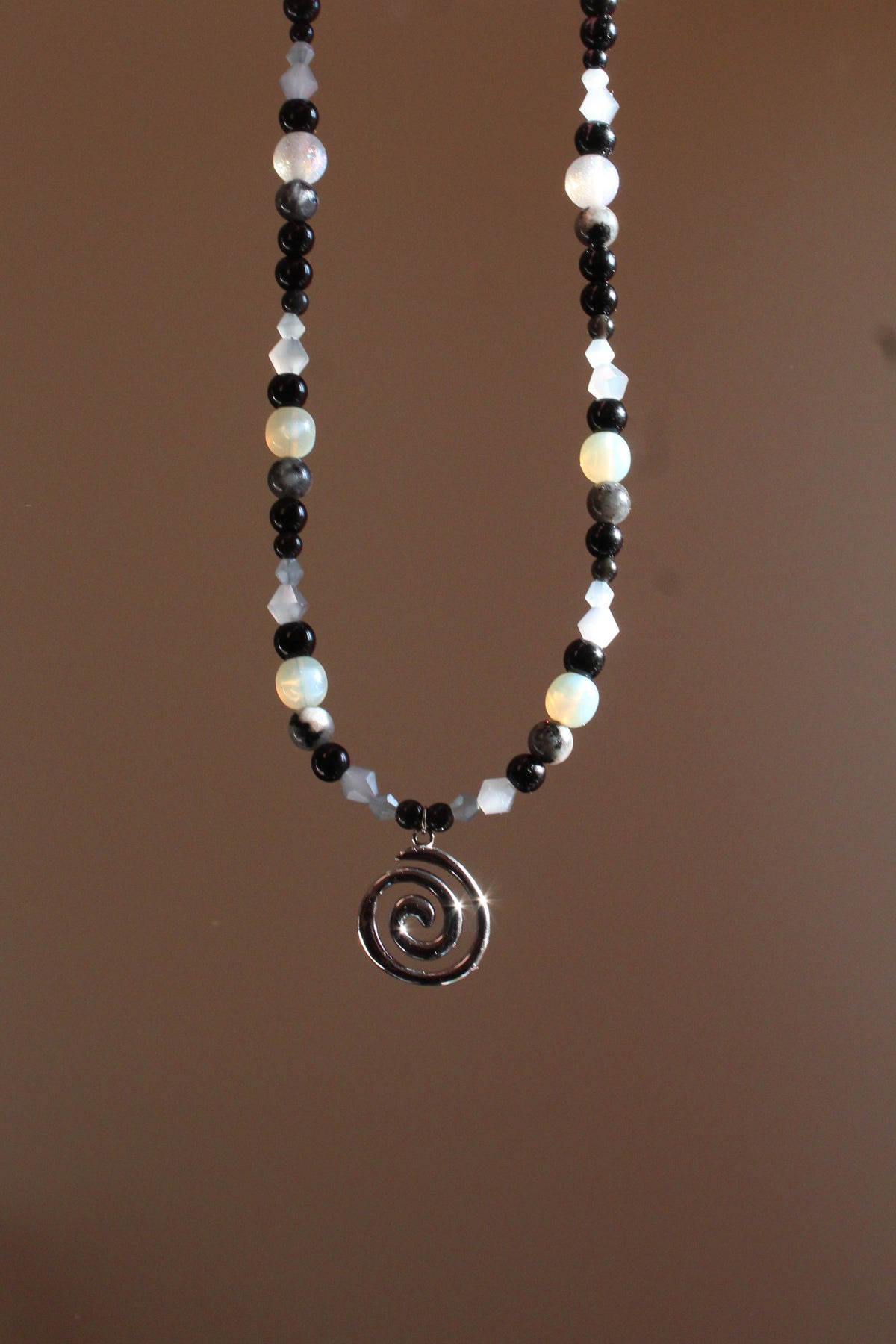 Handmade, Moonlit Spiral, Labradorite, Beaded Necklace | Waterproof Stainless Steel