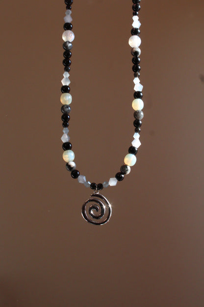 Handmade, Moonlit Spiral, Labradorite, Beaded Necklace | Waterproof Stainless Steel