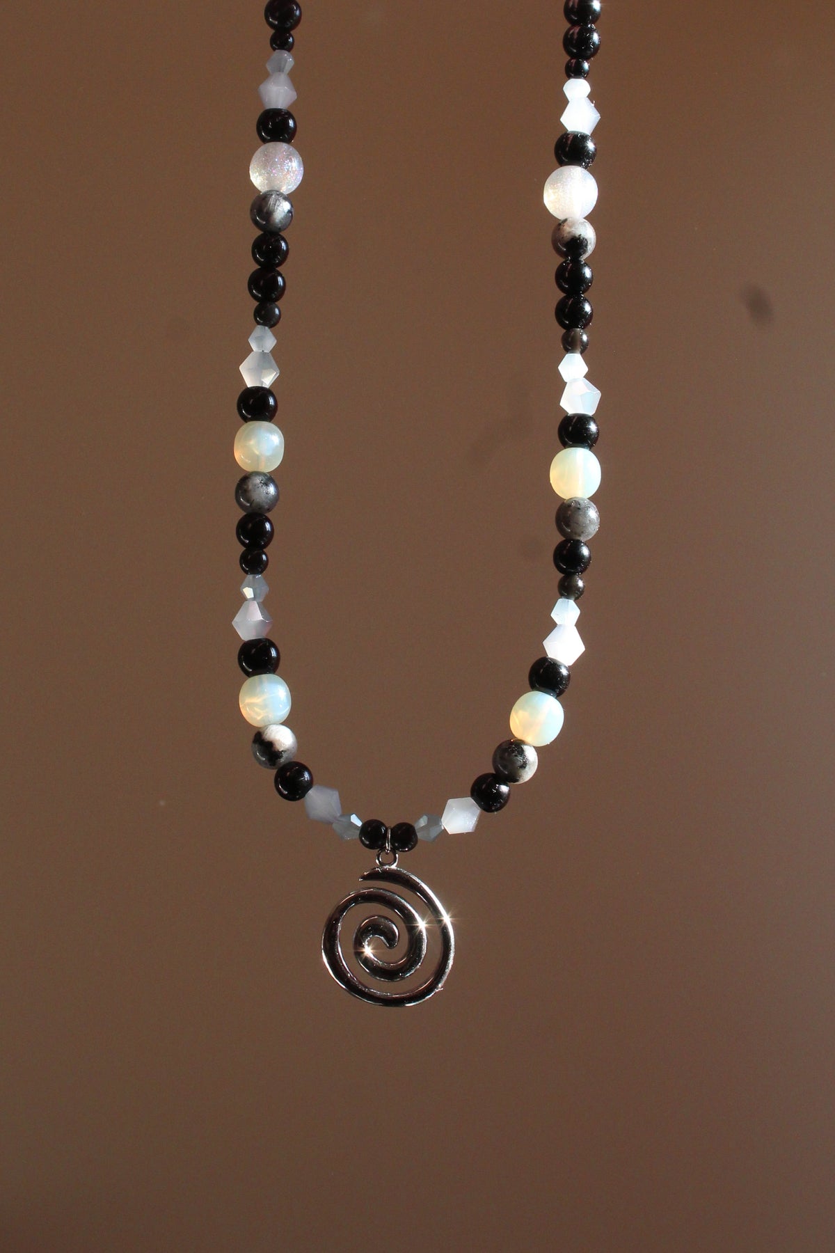 Handmade, Moonlit Spiral, Labradorite, Beaded Necklace | Waterproof Stainless Steel