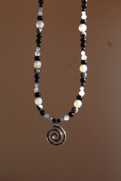 Handmade, Moonlit Spiral, Labradorite, Beaded Necklace | Waterproof Stainless Steel