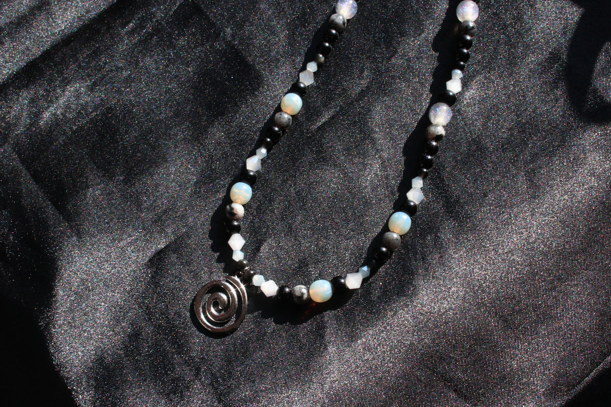 Handmade, Moonlit Spiral, Labradorite, Beaded Necklace | Waterproof Stainless Steel