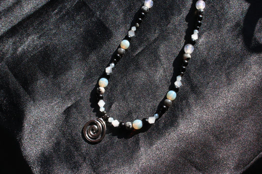 Handmade, Moonlit Spiral, Labradorite, Beaded Necklace | Waterproof Stainless Steel