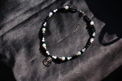 Handmade, Moonlit Spiral, Labradorite, Beaded Necklace | Waterproof Stainless Steel