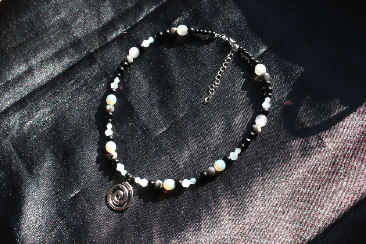 Handmade, Moonlit Spiral, Labradorite, Beaded Necklace | Waterproof Stainless Steel