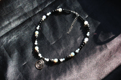 Handmade, Moonlit Spiral, Labradorite, Beaded Necklace | Waterproof Stainless Steel