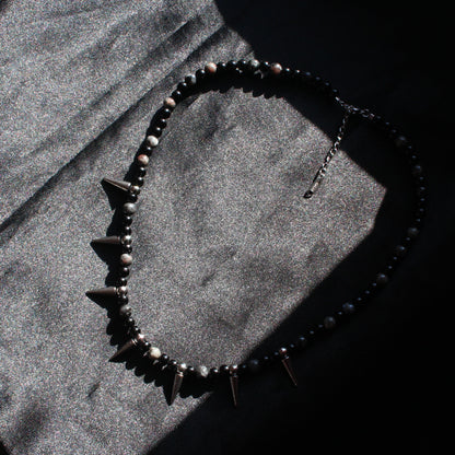 Handmade, Spikes & Thorns, Labradorite, Yooperlite, Beaded Necklace | Waterproof Stainless Steel