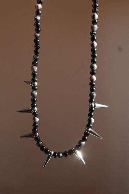 Handmade, Spikes & Thorns, Labradorite, Yooperlite, Beaded Necklace | Waterproof Stainless Steel