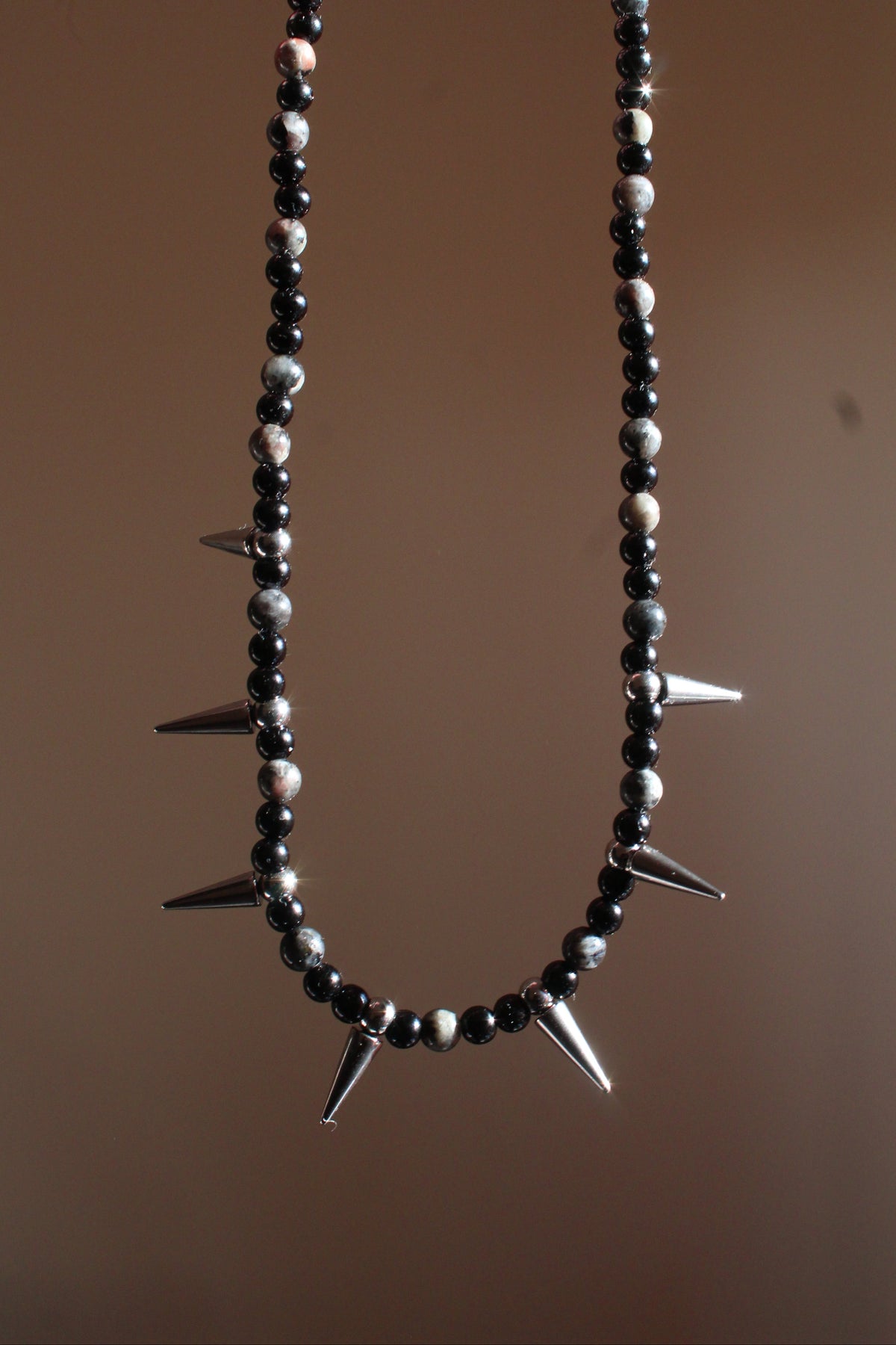 Handmade, Spikes & Thorns, Labradorite, Yooperlite, Beaded Necklace | Waterproof Stainless Steel