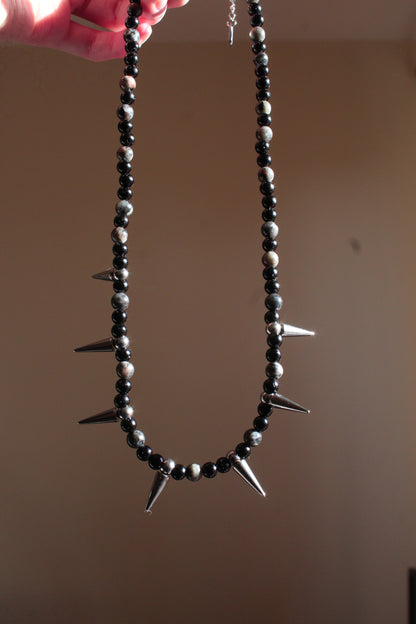 Handmade, Spikes & Thorns, Labradorite, Yooperlite, Beaded Necklace | Waterproof Stainless Steel