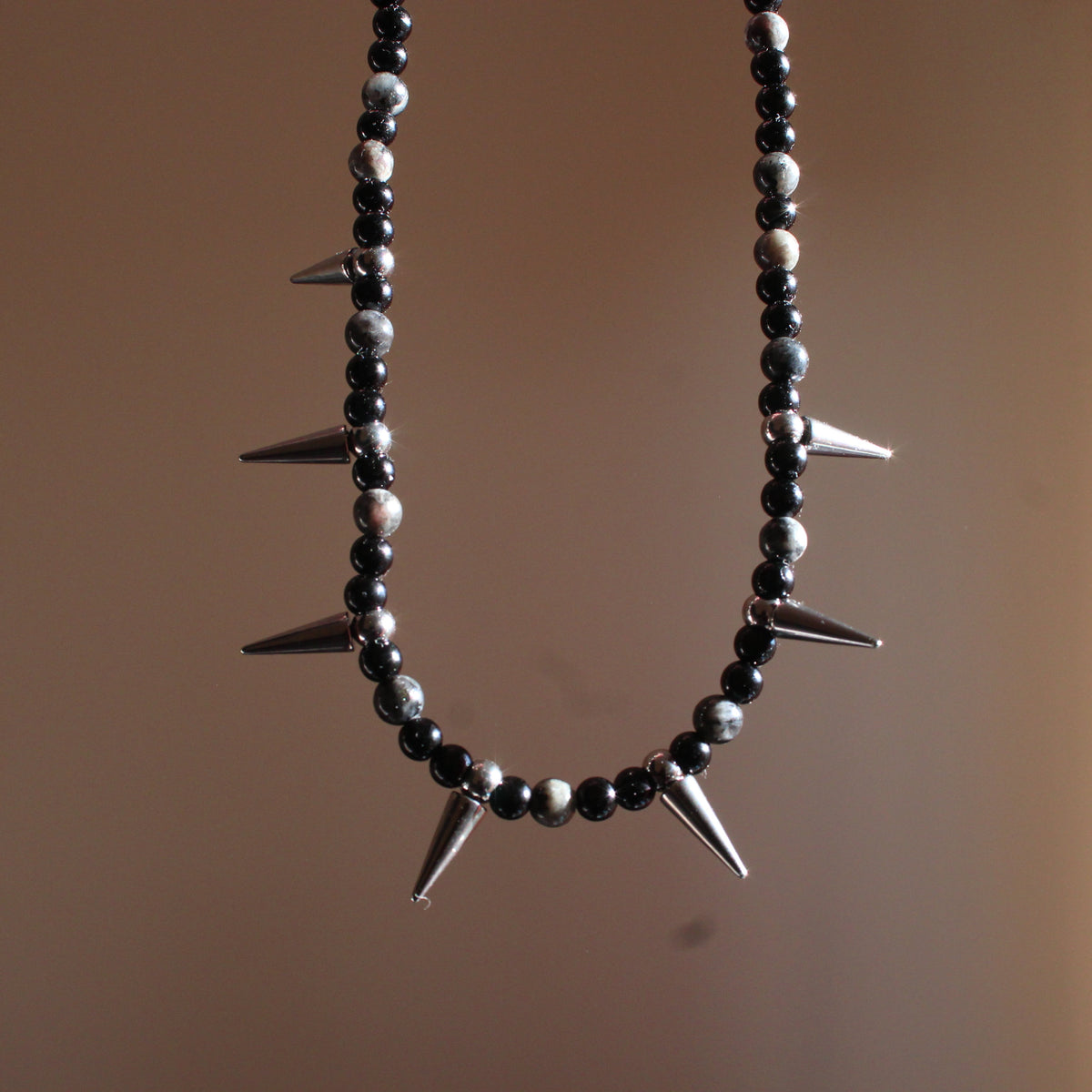 Handmade, Spikes & Thorns, Labradorite, Yooperlite, Beaded Necklace | Waterproof Stainless Steel