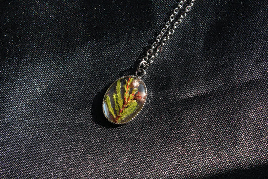 Handmade, Heather Fairy, Botanical, Flower, Clear, Green, Resin Necklace | Stainless Steel