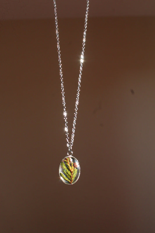 Handmade, Heather Fairy, Botanical, Flower, Clear, Green, Resin Necklace | Stainless Steel